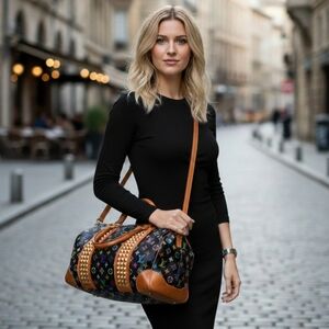 Authentic Louis Vuitton Black Multicolor Courtney MM HandbagTR1180